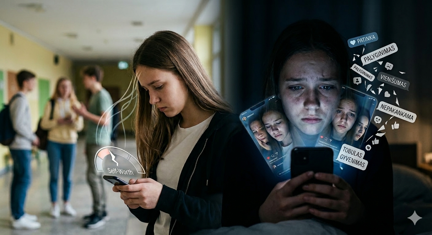 Socialinės medijos ir paauglių psichikos sveikata: kaip socialiniai tinklai veikia emocijas, savivertę ir kasdienę savijautą